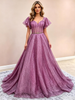 A-Line Purple Sequins Straps Prom Dress