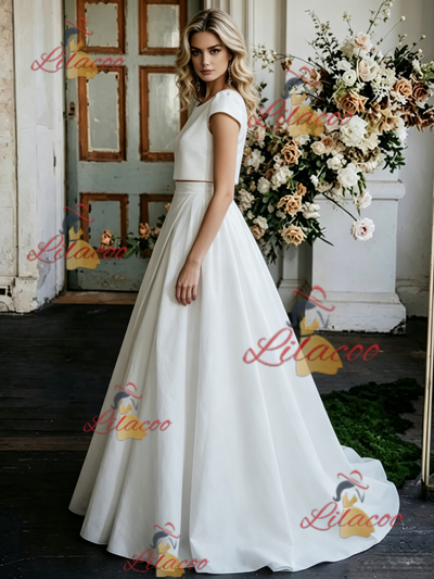 White Cap Sleeve Two Piece Wedding Dress