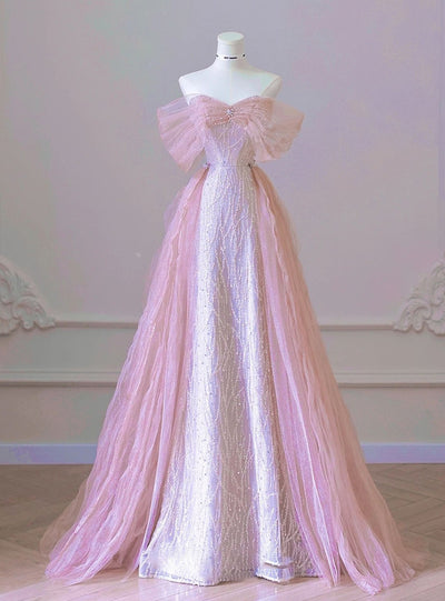 Pink Mermaid Tulle Sequins Prom Dress