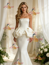 Ivory Mermaid Satin Strapless Beading Wedding Dress
