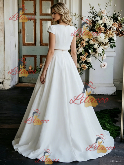 White Cap Sleeve Two Piece Wedding Dress