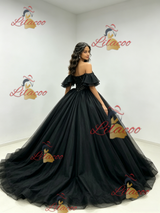 Black Tulle Off the Shoulder Beading Quinceanera Dress