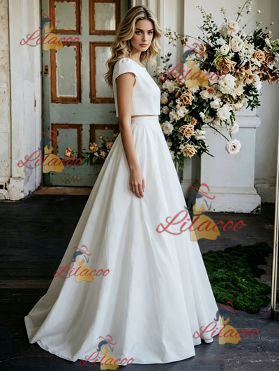 White Cap Sleeve Two Piece Wedding Dress