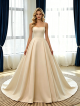 Light Champagne Spaghetti Straps Wedding Dress