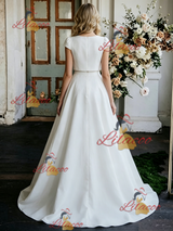 White Cap Sleeve Two Piece Wedding Dress
