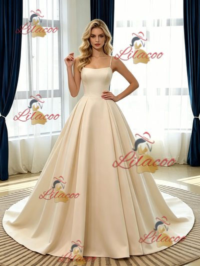 Light Champagne Spaghetti Straps Wedding Dress