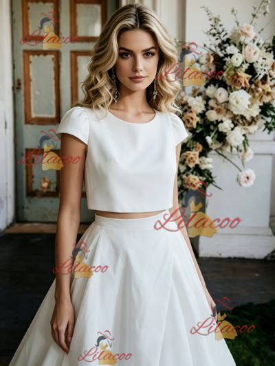 White Cap Sleeve Two Piece Wedding Dress