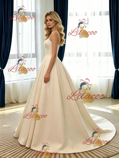 Light Champagne Spaghetti Straps Wedding Dress