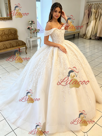 Ball Gown Off the Shoulder Appliques Quinceanera Dress