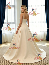 Light Champagne Spaghetti Straps Wedding Dress