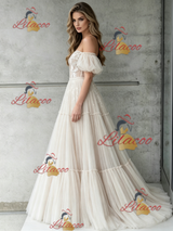 Ivory Tulle Lace Off the Shoulder Wedding Dress