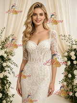 Ivory Mermaid Lace Short Sleeve Wedding Dress