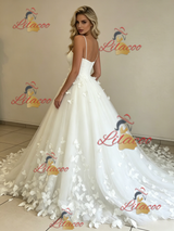 White Tulle Spaghetti Straps Butterfly Wedding Dress
