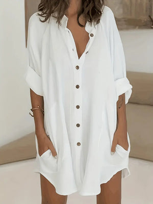 Single-breasted Irregular Cotton Pocket Shirt Dress