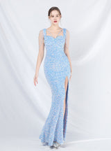 Mermaid Sequins Straps Beading Prom Dress