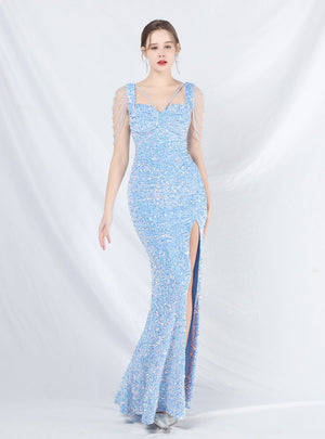 Mermaid Sequins Straps Beading Prom Dress