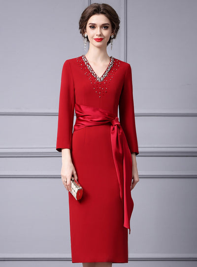 Short Sleeve Beading Mother Of The Bride Dress