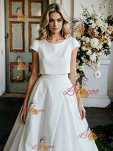 White Cap Sleeve Two Piece Wedding Dress
