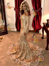 Gold Mermaid Sequins Long Sleeve Prom Dress