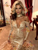 Gold Mermaid Sequins Long Sleeve Prom Dress