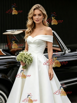 White Satin Off the Shoulder Wedding Dress