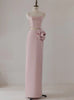 Pink Satin Spaghetti Straps Flower Prom Dress