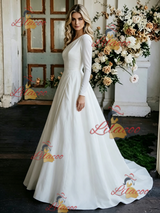 White One Shoulder Long Sleeve Wedding Dress