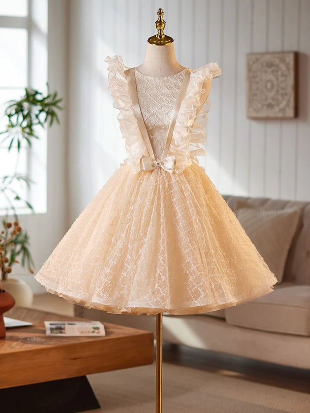 Champagne Tulle Bow Homecoming Dress