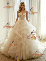 Ivory Tulle Spaghetti Straps Wedding Dress