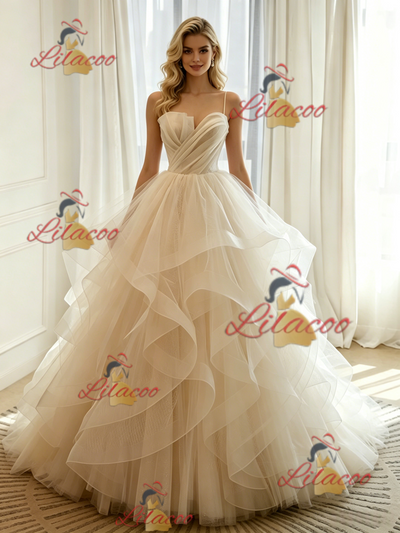 Ivory Tulle Spaghetti Straps Wedding Dress