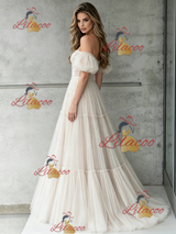 Ivory Tulle Lace Off the Shoulder Wedding Dress