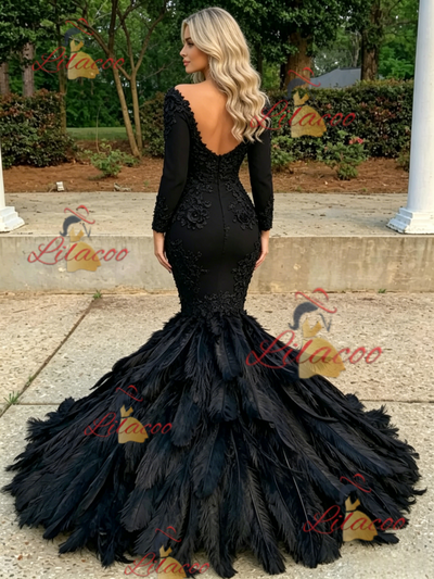Black Mermaid Long Sleeve Prom Dress