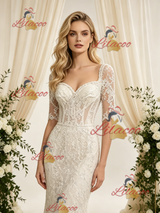 Ivory Mermaid Lace Short Sleeve Wedding Dress