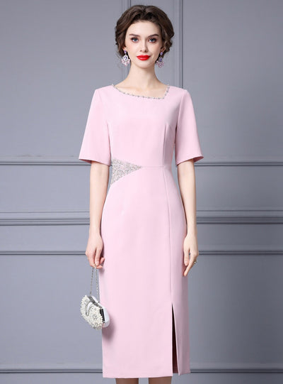 Red Split Short Sleeve Mother Of The Bride Dress