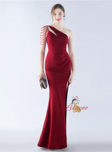 One Shoulder Split Beading Prom Dress