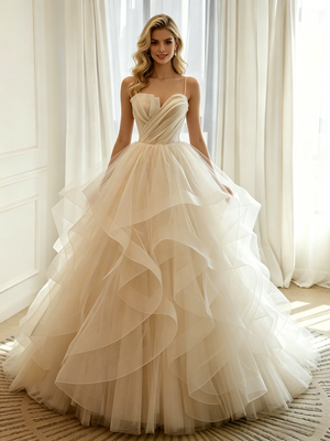 Ivory Tulle Spaghetti Straps Wedding Dress