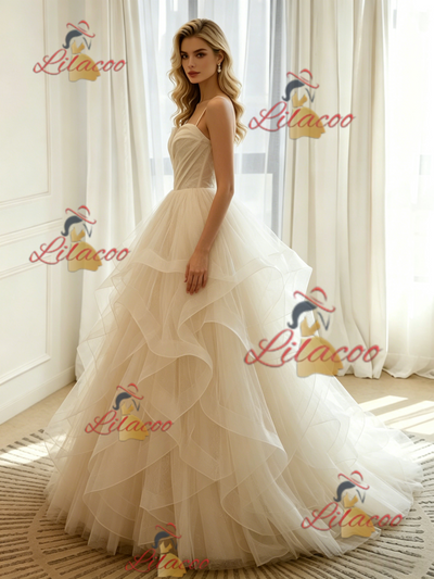 Ivory Tulle Spaghetti Straps Wedding Dress