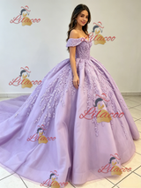 Purple Ball Gown Off the Shoulder Appliques Quinceanera Dress