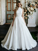 White Satin High Neck Wedding Dress