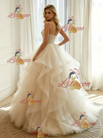 Ivory Tulle Spaghetti Straps Wedding Dress