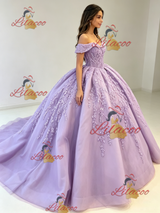 Purple Ball Gown Off the Shoulder Appliques Quinceanera Dress