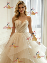 Ivory Tulle Spaghetti Straps Wedding Dress
