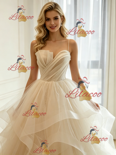 Ivory Tulle Spaghetti Straps Wedding Dress