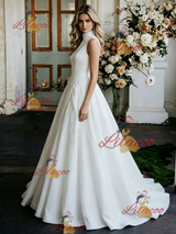 White Satin High Neck Wedding Dress