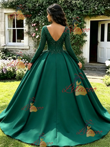 Green V-neck Long Sleeve Beading Quinceanera Dress