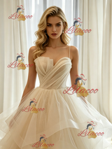 Ivory Tulle Spaghetti Straps Wedding Dress