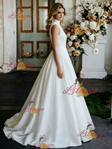 White Satin High Neck Wedding Dress