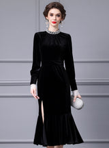 Black Velvet Beading Mother Of The Bride Dress