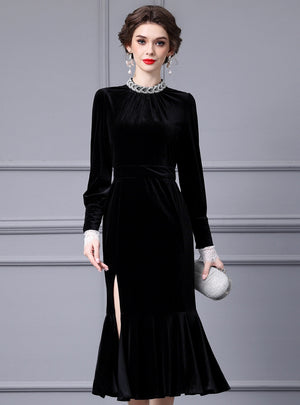 Black Velvet Beading Mother Of The Bride Dress