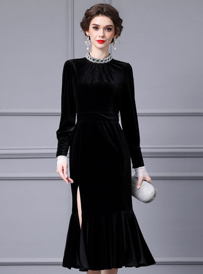 Black Velvet Beading Mother Of The Bride Dress